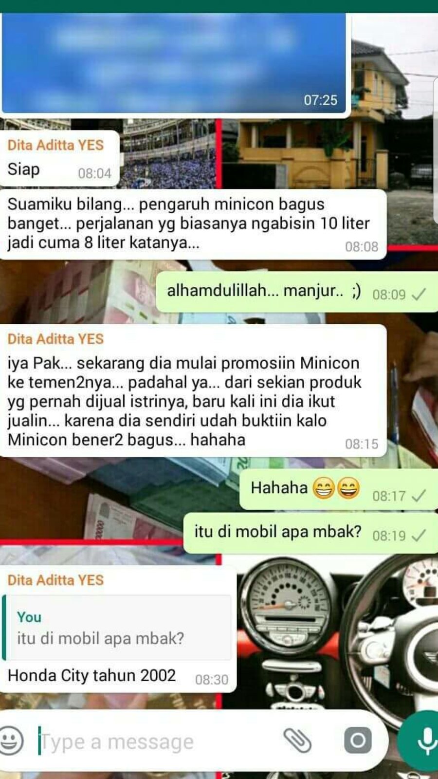 Screenshot testimoni pengguna MINICON, Honda City 2002