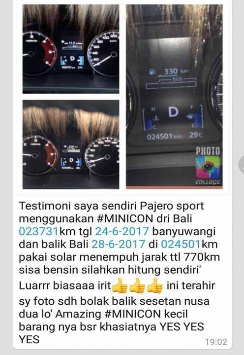 Screenshot testimoni pengguna MINICON, Pajero Sport