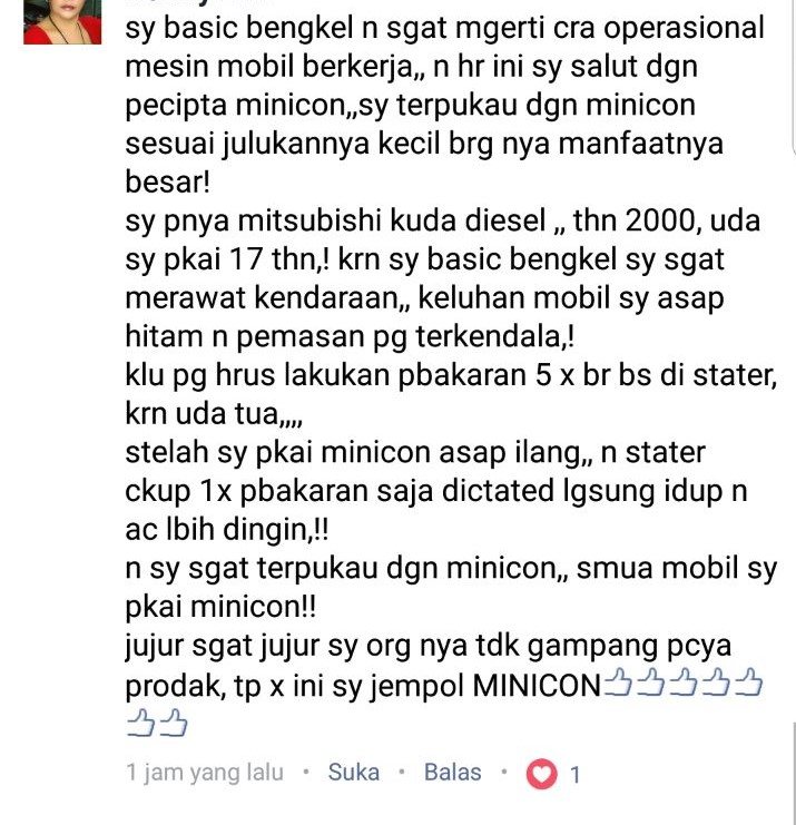 Screenshot testimoni pengguna MINICON, Mitsubishi Kuda diesel tahun 2000