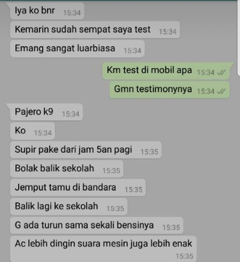 Screenshot testimoni pengguna MINICON, Pajero
