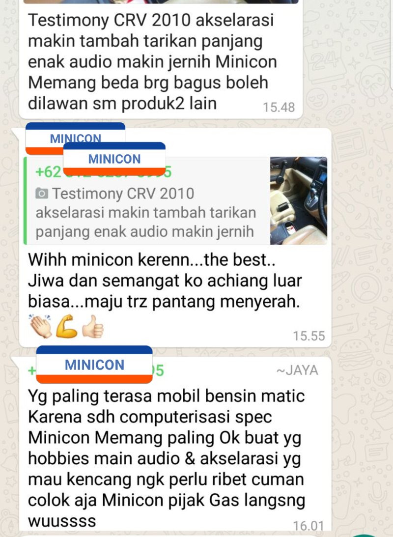 Screenshot testimoni pengguna MINICON, CRV 2010