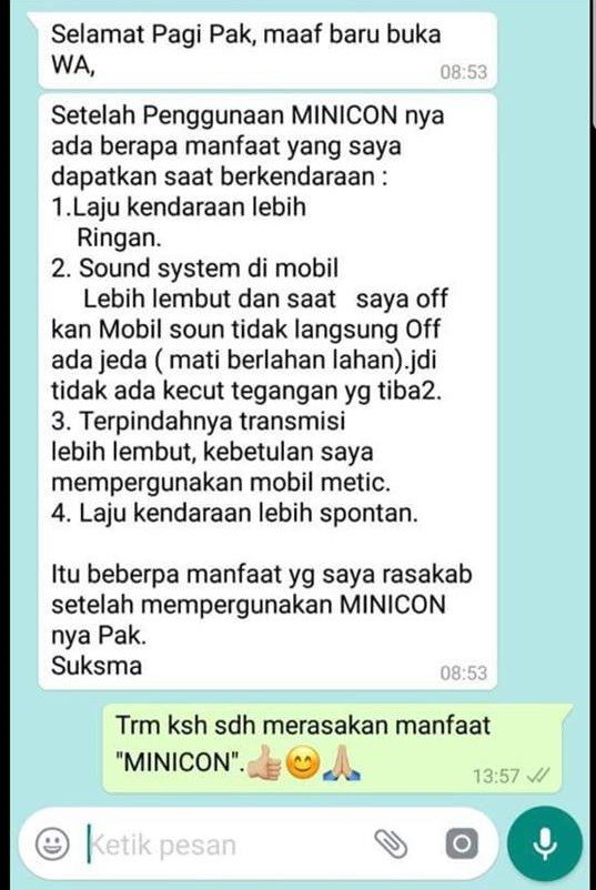Screenshot testimoni pengguna MINICON, manfaat saat berkendara